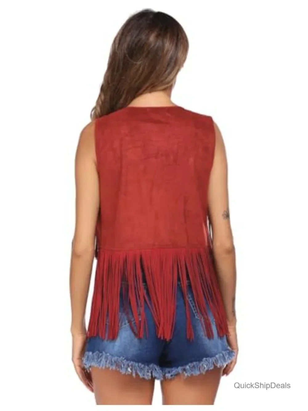 Womens Fringe Vest Sleeveless Faux Suede Tassel Cowgirl Western Outfit
